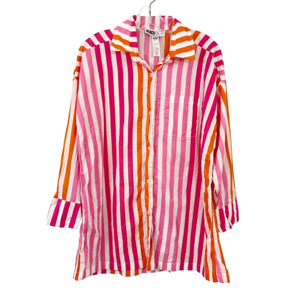 Beach‎ Riot Alexa Striped Button Up Shirt Cover Up Pink Orange Striped Size S/M